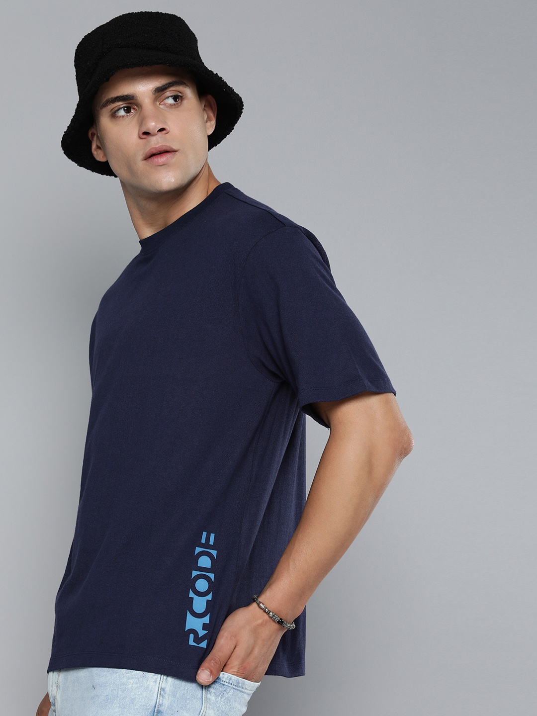 

R Code by The Roadster Life Co Men Brand Logo Printed T-shirt, Navy blue