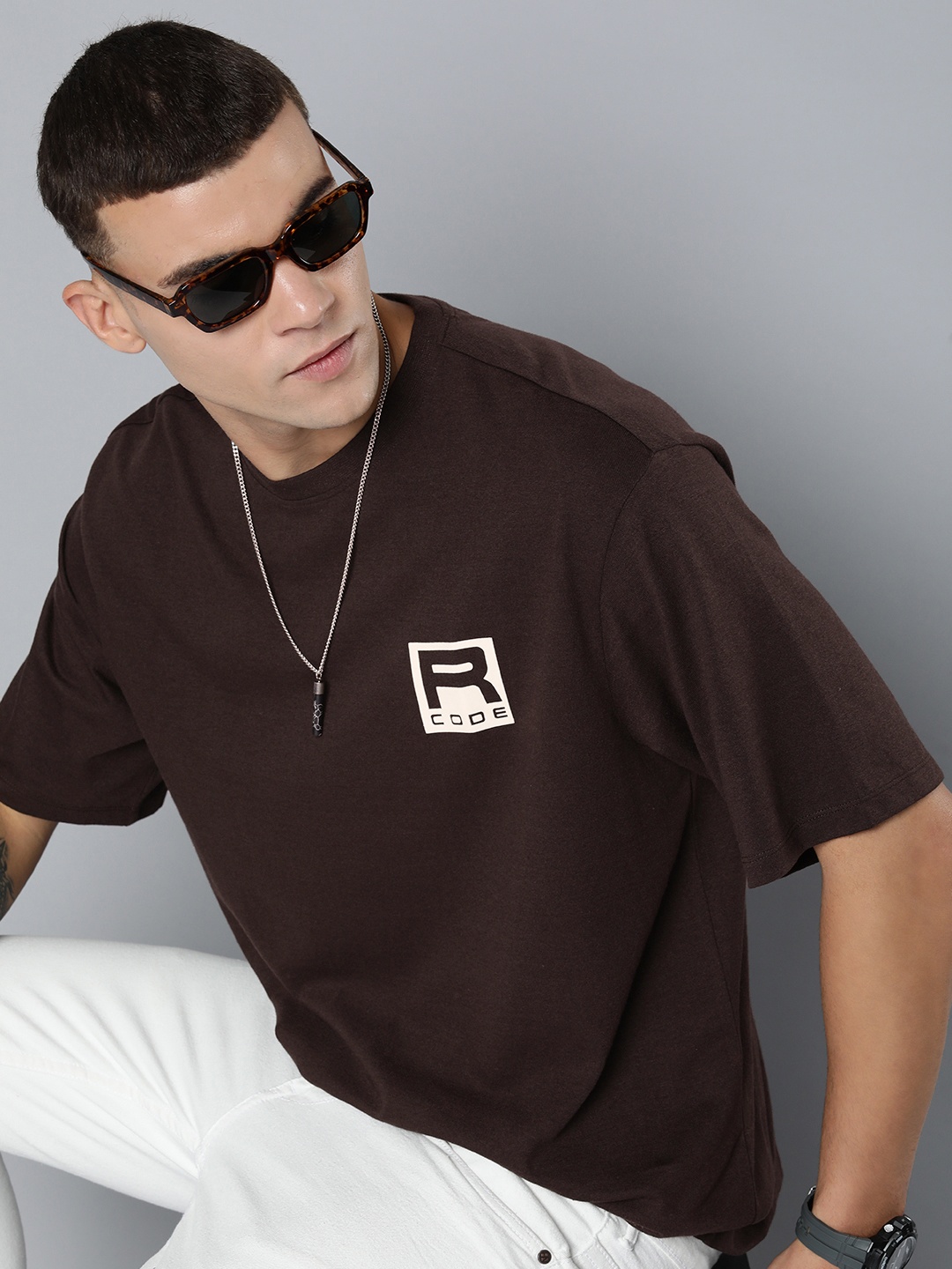 

R Code by The Roadster Life Co Men Brand Logo Printed Relaxed Fit T-shirt, Brown