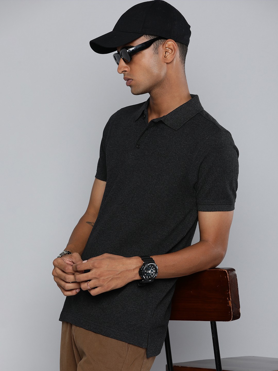 

R Code by The Roadster Life Co Men Polo Collar T-shirt, Grey