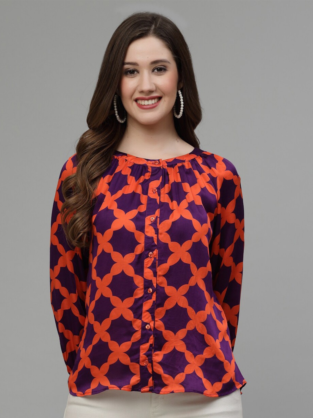 

Wool Trees Geometric Printed Collarless Casual Shirt, Red