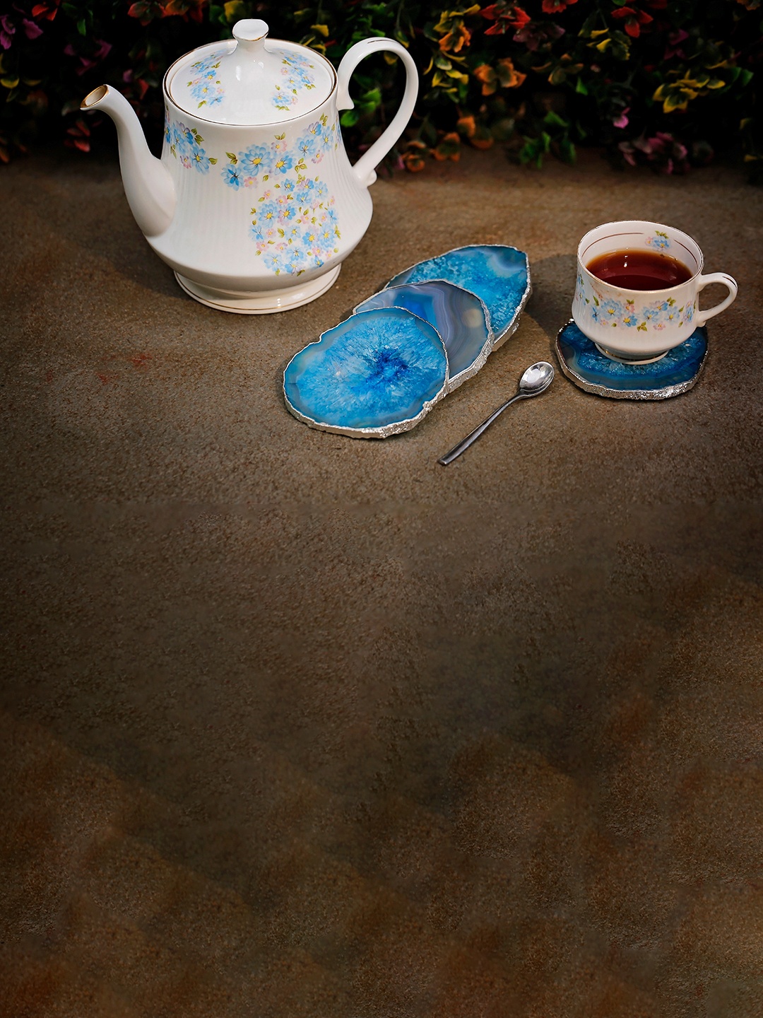 

HOMEARTE Turquoise-Blue & Grey 4 Pieces Abstract Design Agate Coasters