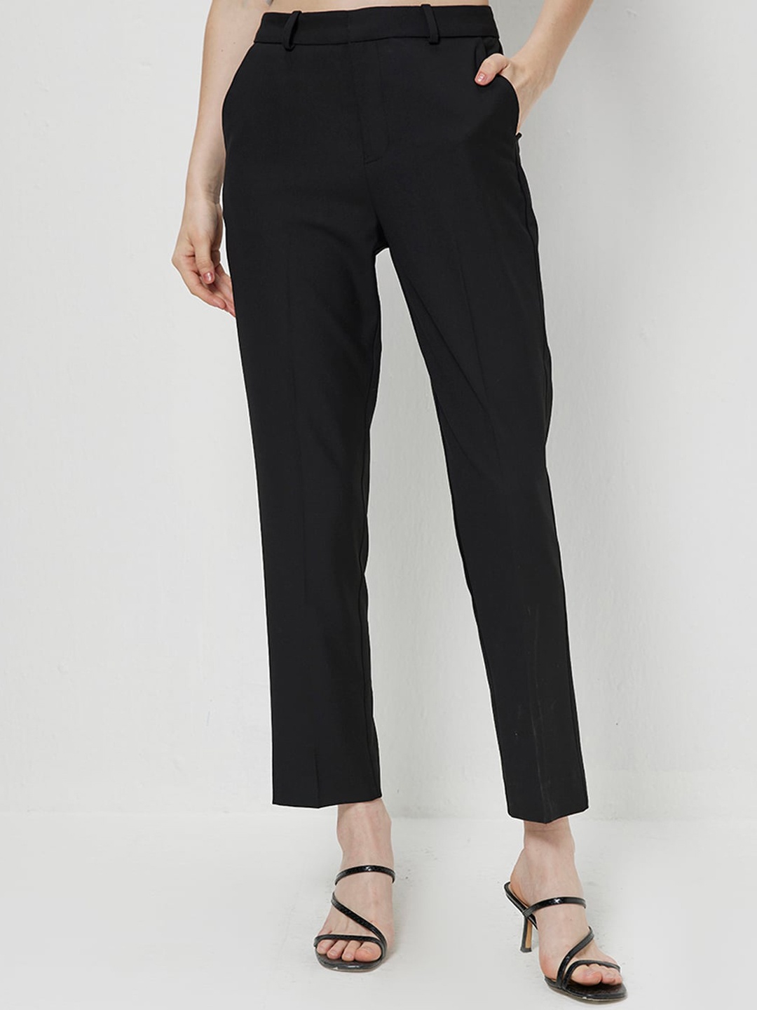 

COVER STORY Women Tailored Slim Fit High-Rise Formal Trousers, Black
