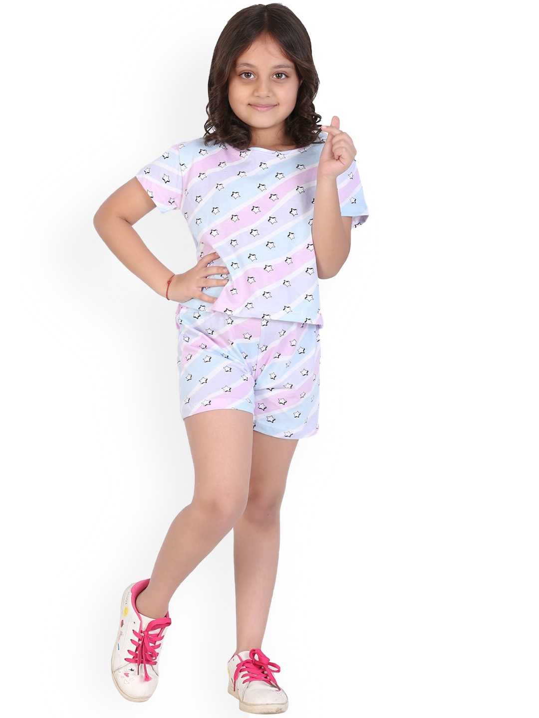 

Ninos Dreams Girls Conversational Printed Pure Cotton T-Shirt With Shorts, Pink