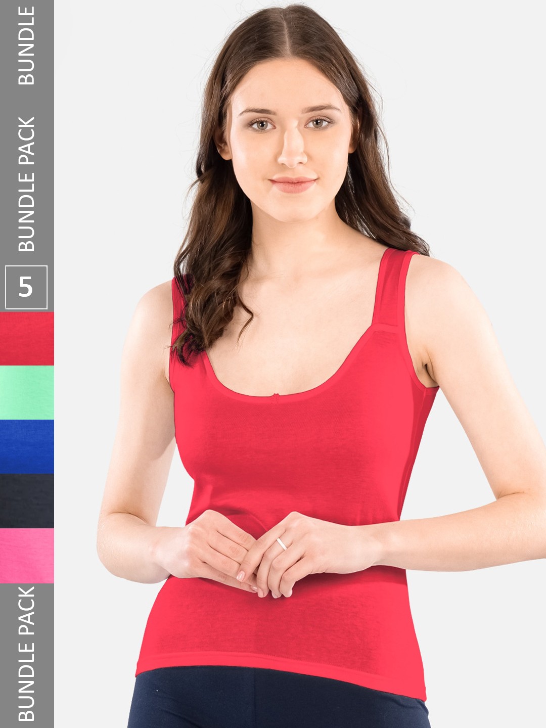 

indian flower Pack Of 5 Non-Padded Pure Cotton Camisoles, Rose