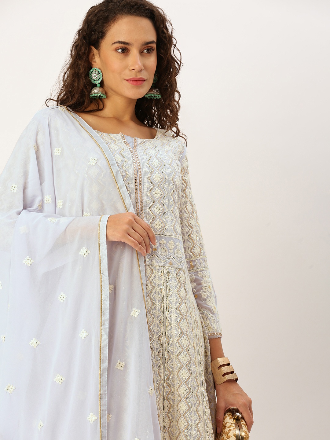 

Lilots Ethnic Motifs Embroidered Mirror Work Detail Semi-Stitched Dress Material, Lavender