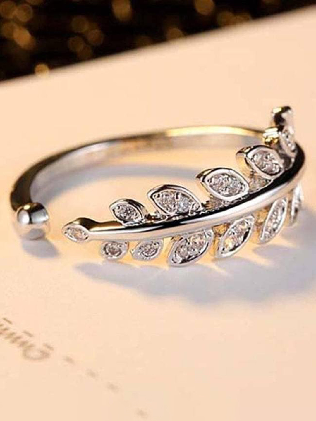 

KARISHMA KREATIONS Silver-Plated Crystal-Studded Stainless Steel Adjustable Finger Ring