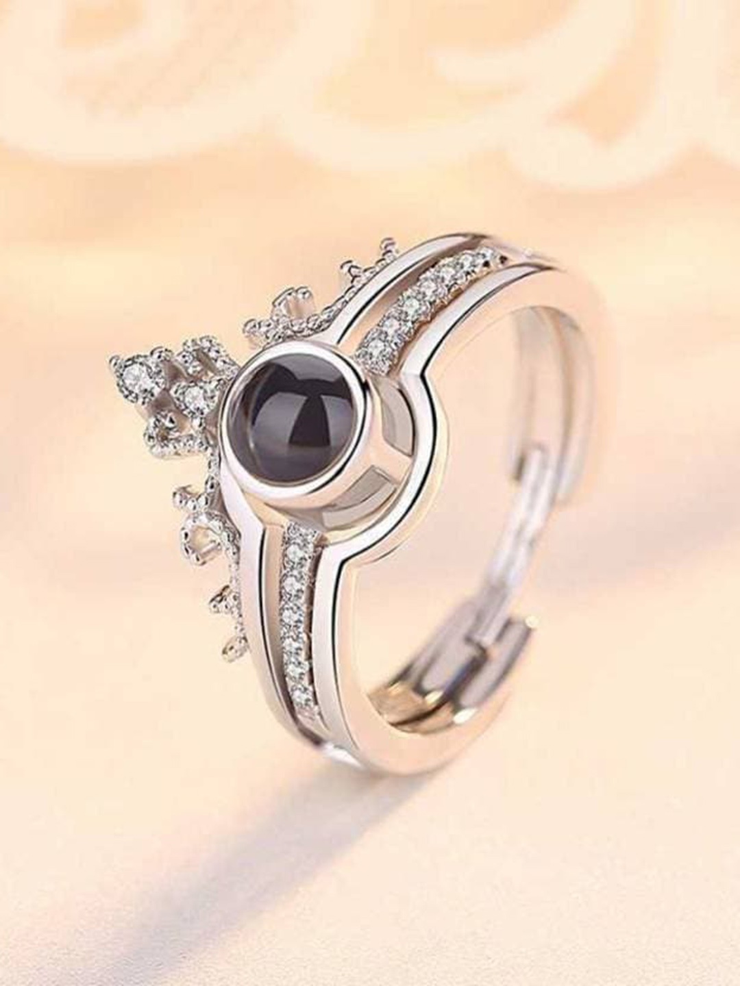 

KARISHMA KREATIONS Silver-Plated AD-Studded Adjustable Finger Ring