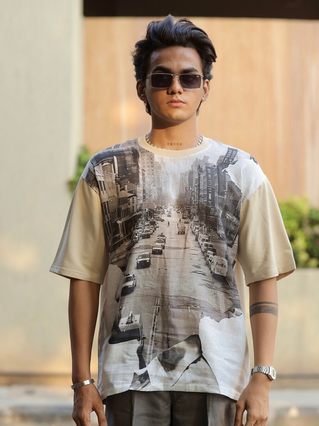 

ADDY'S for men Graphic Printed Oversized T-Shirt, Cream