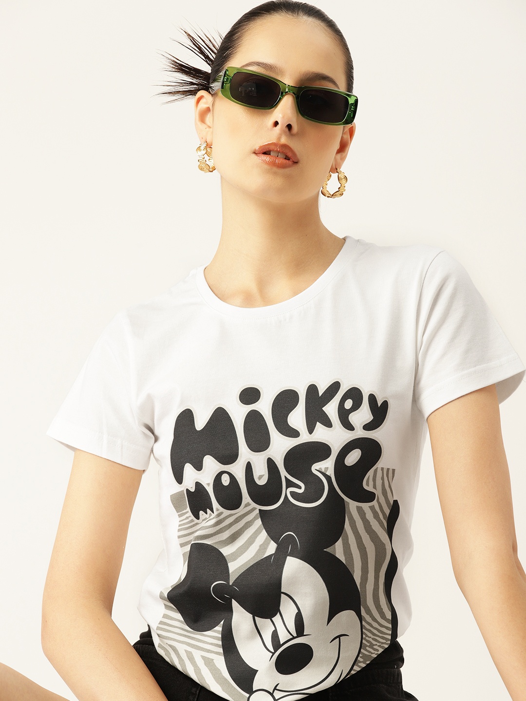 

Kook N Keech Women Mickey Mouse Printed Pure Cotton T-shirt, White
