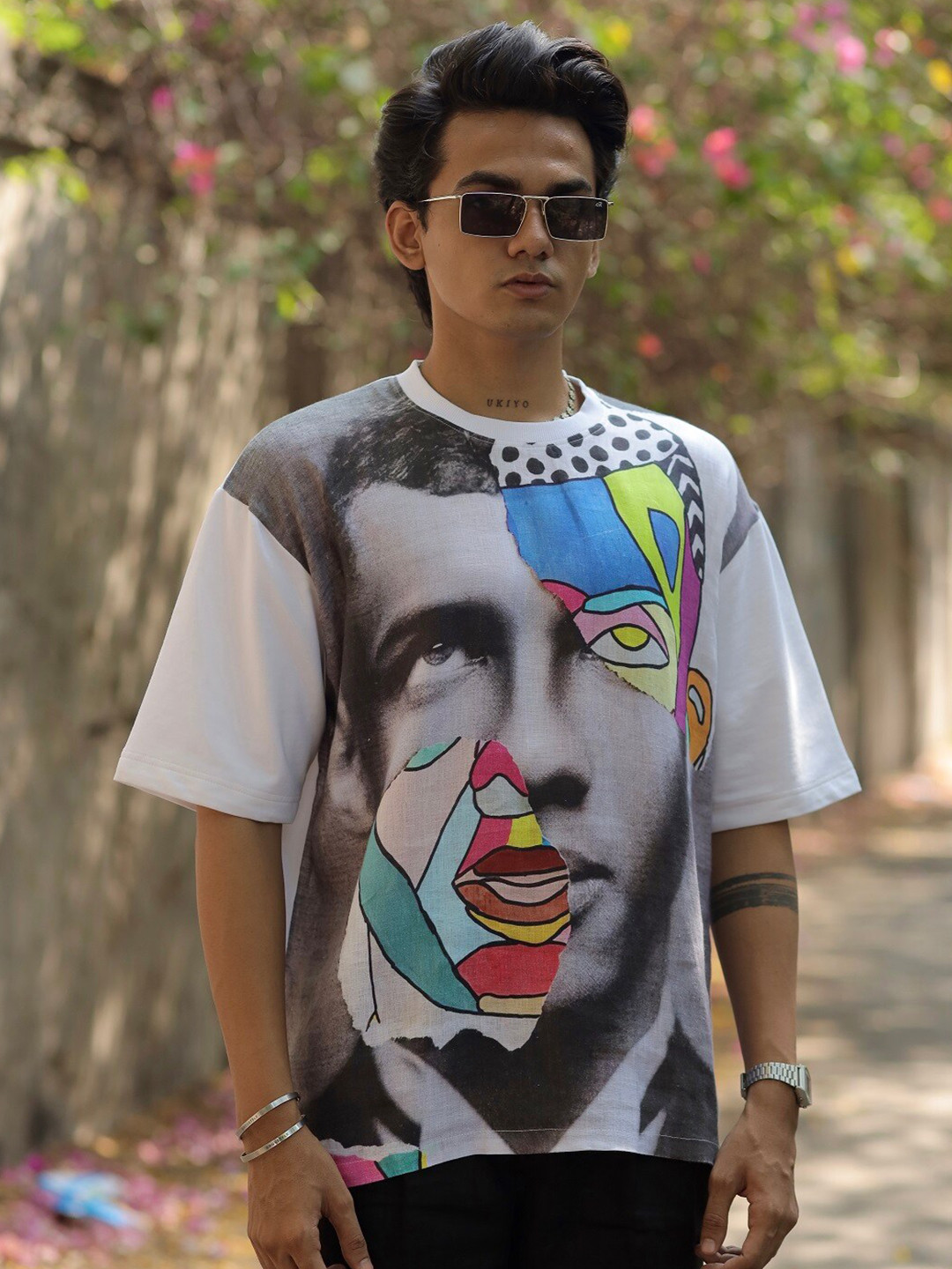 

ADDY'S for men Graphic Printed Drop-Shoulder Sleeves Oversized T-Shirt, White
