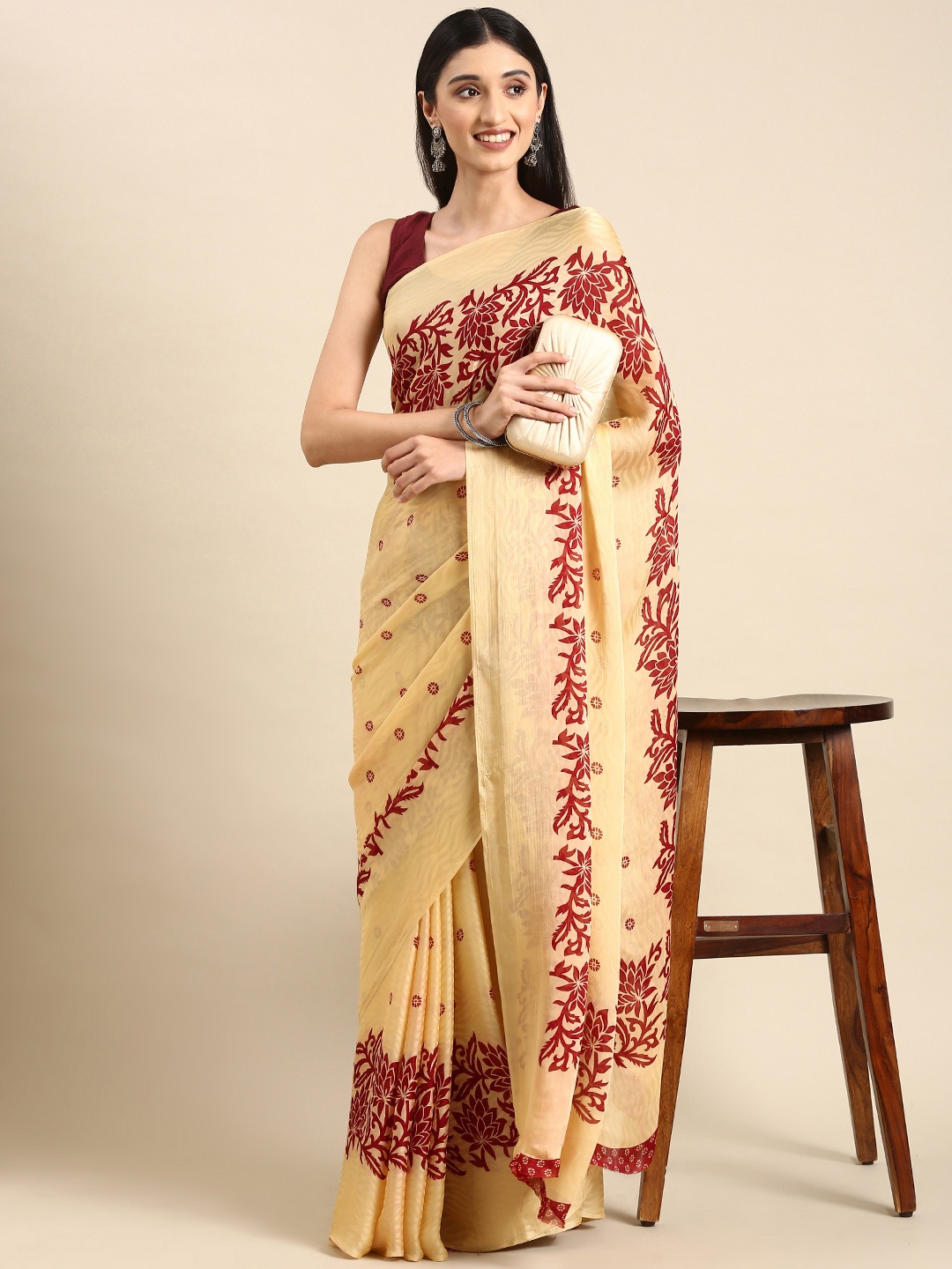 

HERE&NOW Floral Printed Pure Crepe Saree, Multi