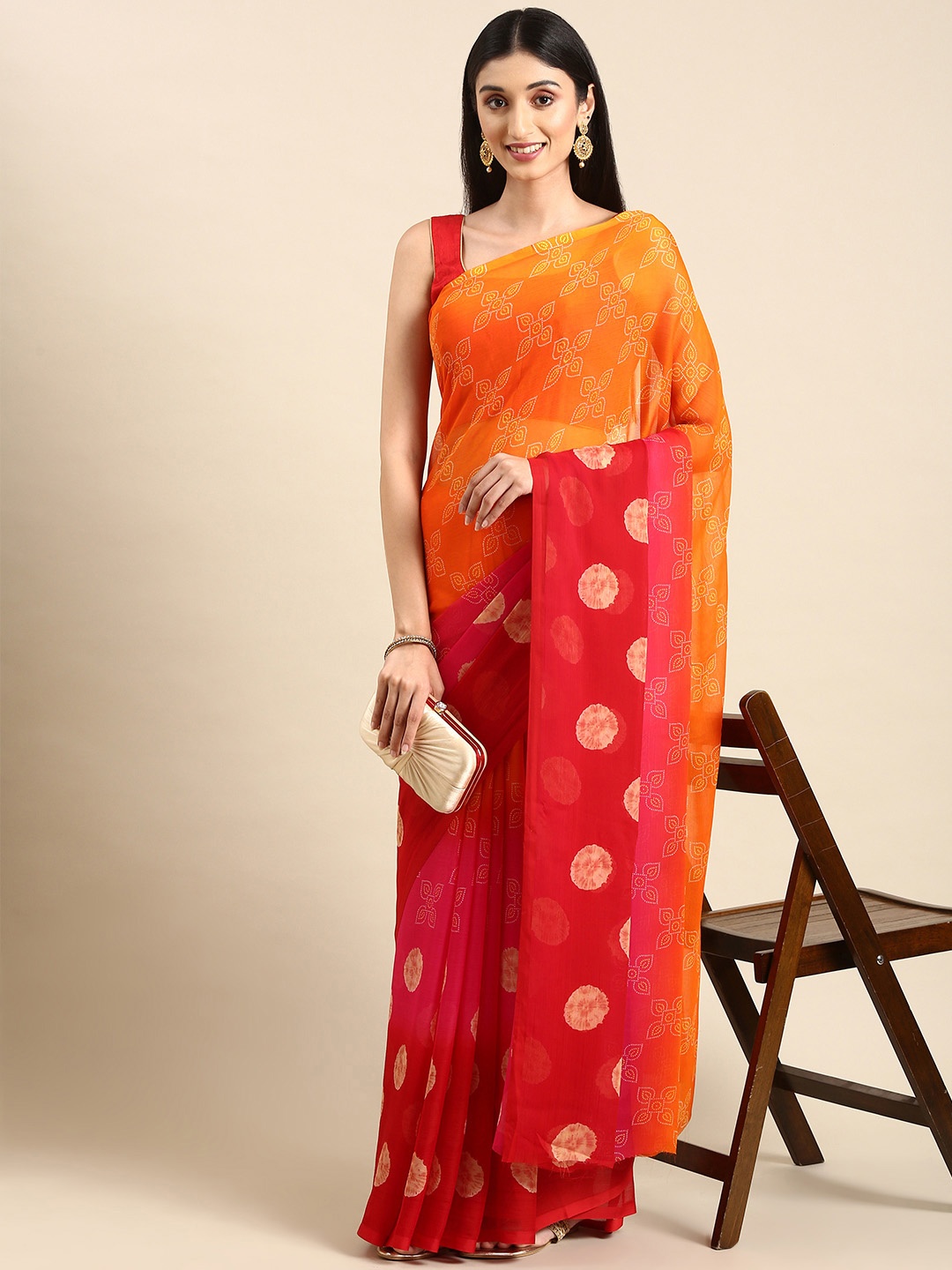 

HERE&NOW Ethnic Motifs Pure Chiffon Saree, Pink