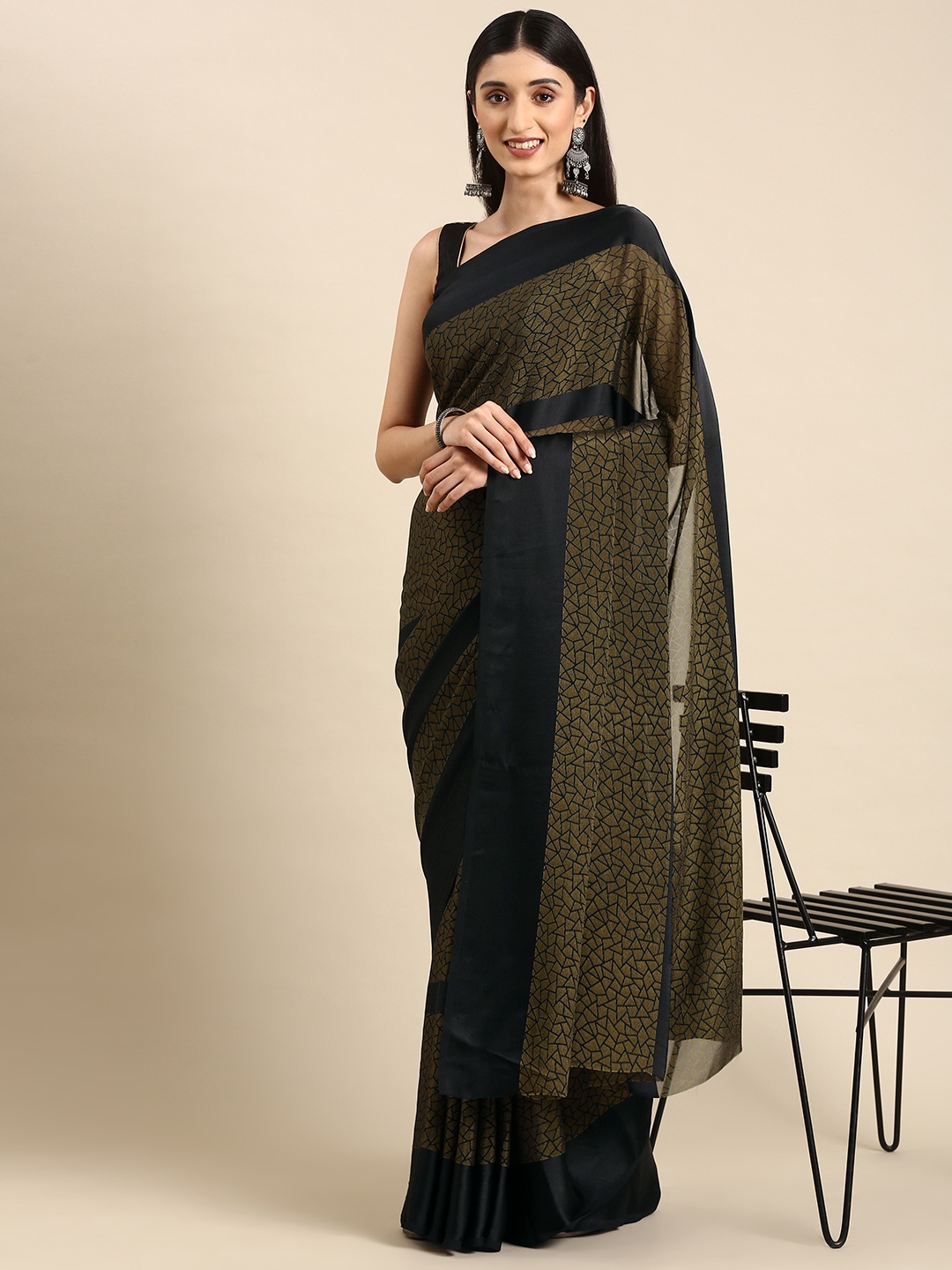 

HERE&NOW Woven Design Brasso Saree, Beige