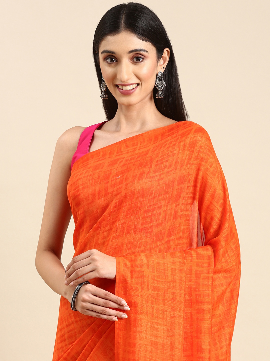 

HERE&NOW Ethnic Motifs Pure Chiffon Saree, Orange