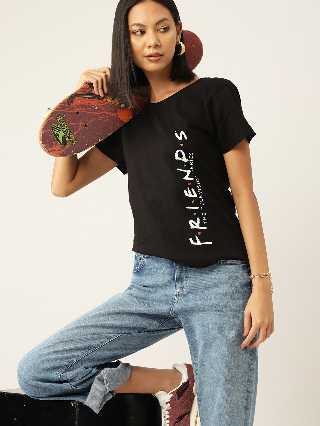 

Kook N Keech Women FRIENDS Printed Pure Cotton T-shirt, Black