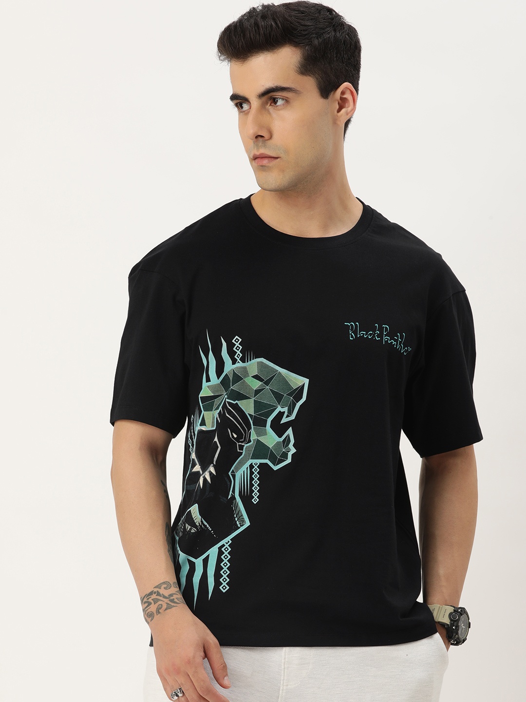 

Kook N Keech Men Black Panther Printed Pure Cotton T-shirt
