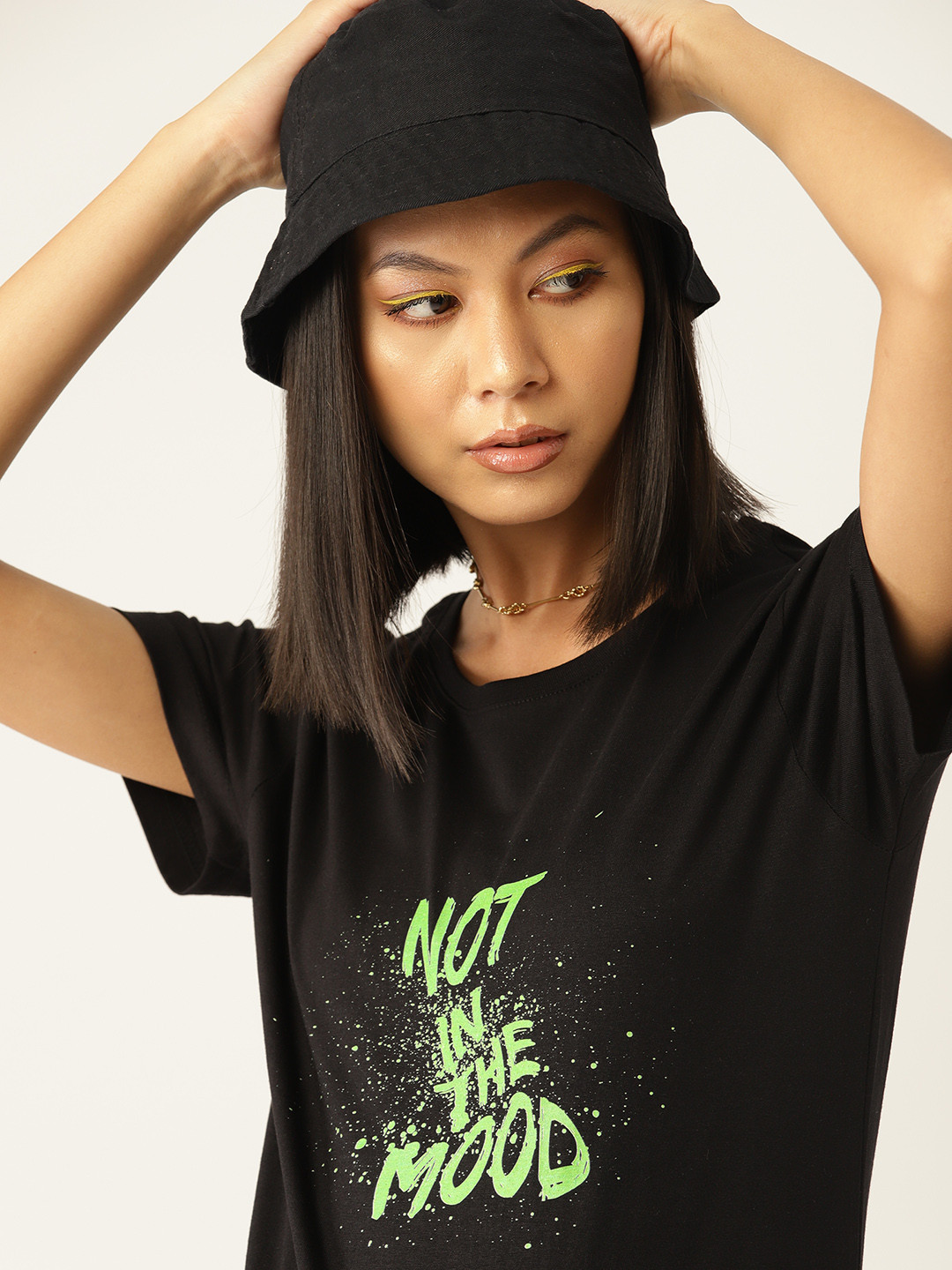 

Kook N Keech Women Typography Printed Pure Cotton T-shirt, Black