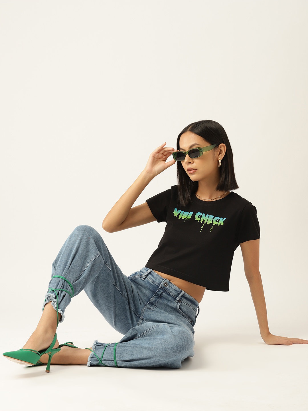 

Kook N Keech Typography Printed Pure Cotton Crop Boxy T-shirt, Black