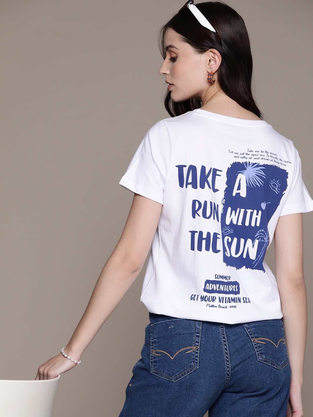 

Moda Rapido Back Printed Pure Cotton T-shirt, White