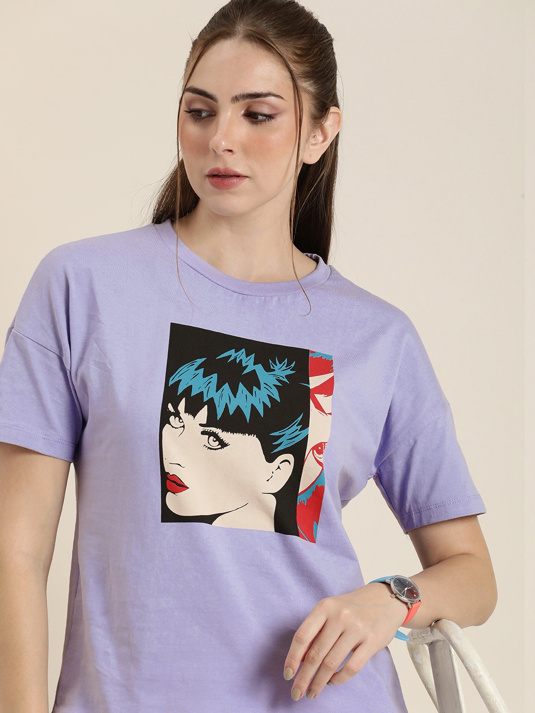 

Moda Rapido Printed Pure Cotton T-shirt, Lavender