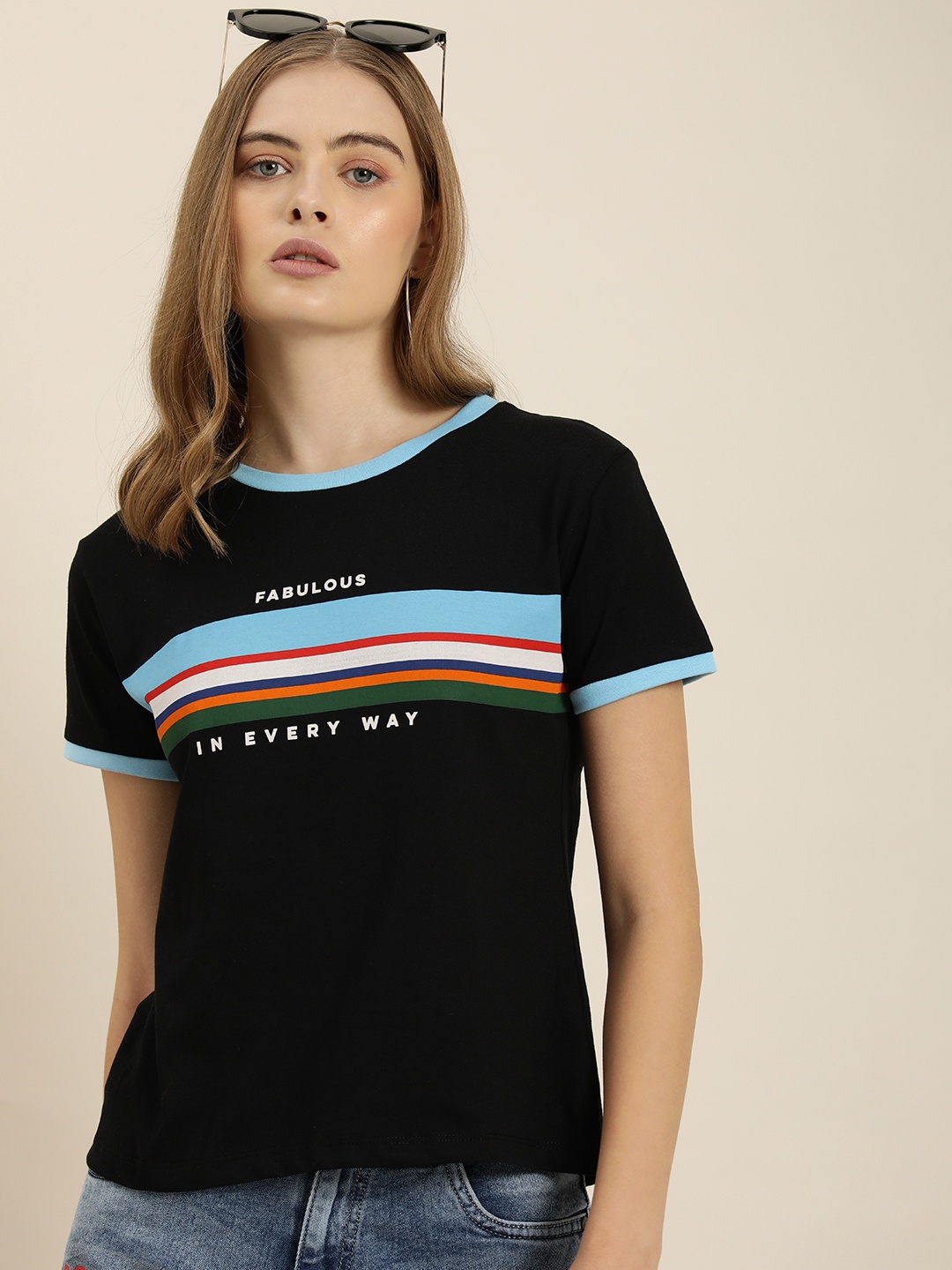 

Moda Rapido Striped Pure Cotton T-shirt, Black