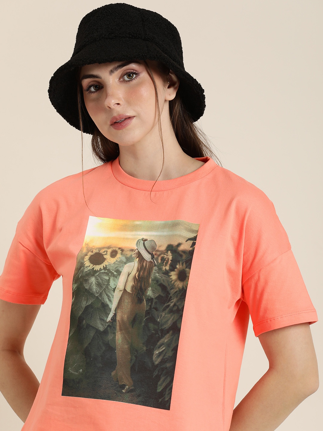 

Moda Rapido Printed Pure Cotton T-shirt, Peach