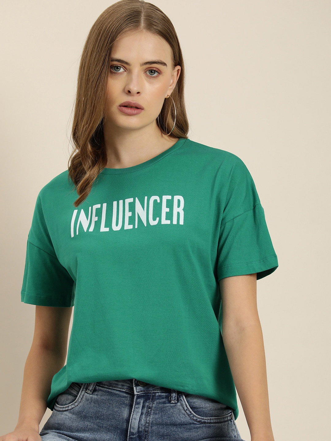 

Moda Rapido Typography Printed Pure Cotton T-shirt, Green