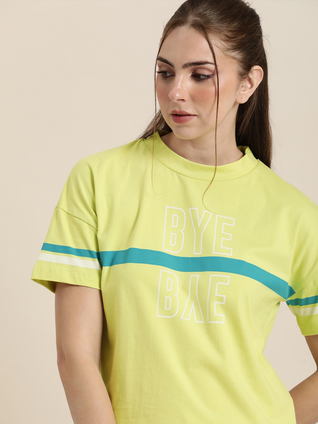 

Moda Rapido Typography Printed Pure Cotton T-shirt, Lime green