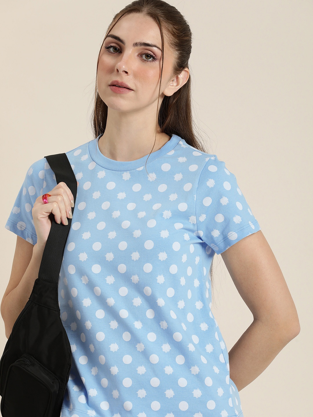 

Moda Rapido Polka Dot Printed Pure Cotton T-shirt, Blue