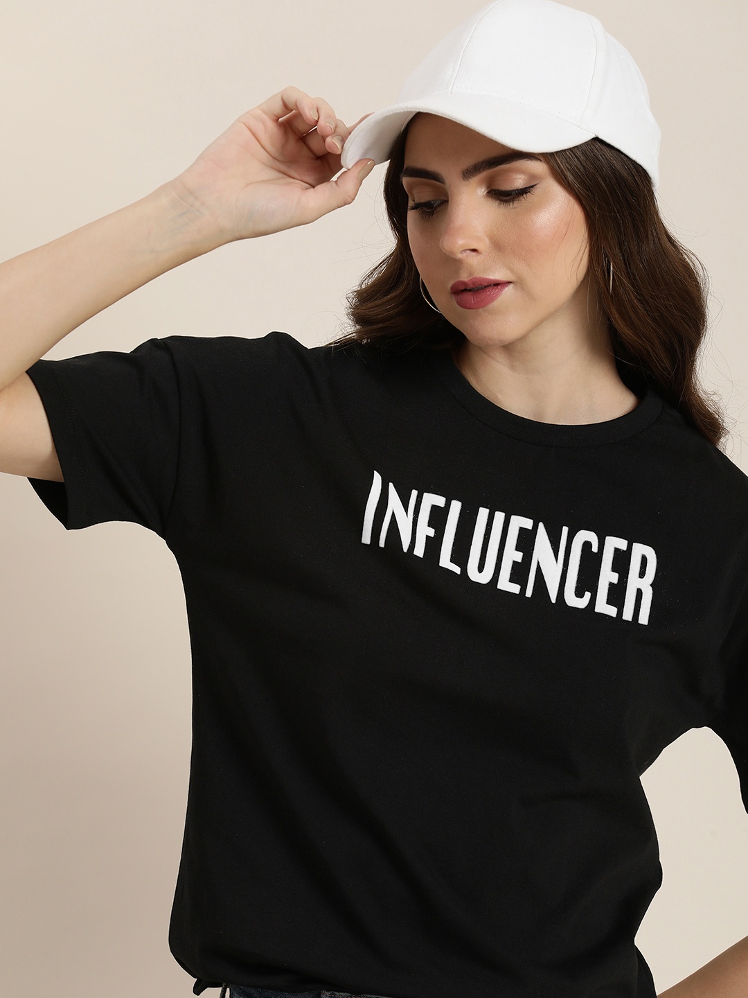 

Moda Rapido Typography Pure Cotton Applique T-shirt, Black