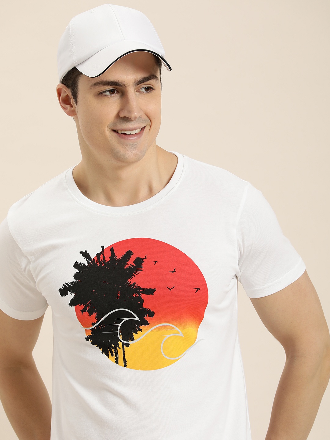 

HERE&NOW Men Graphic Printed Pure Cotton T-shirt, White