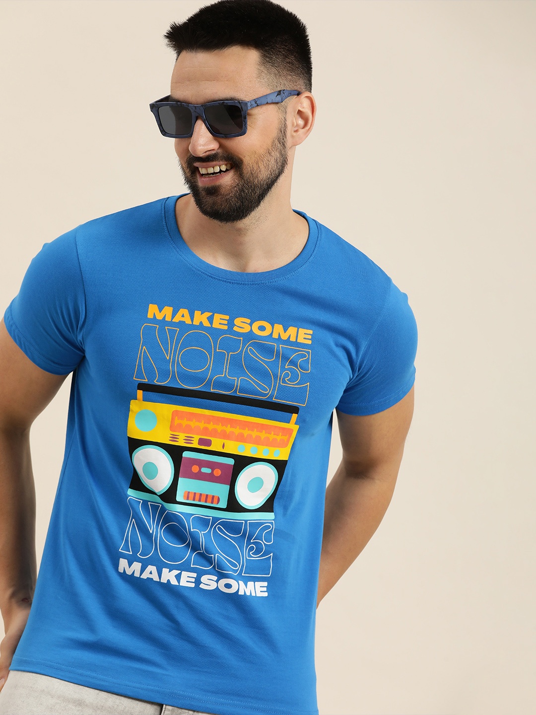 

HERE&NOW Graphic Printed Pure Cotton T-shirt, Blue