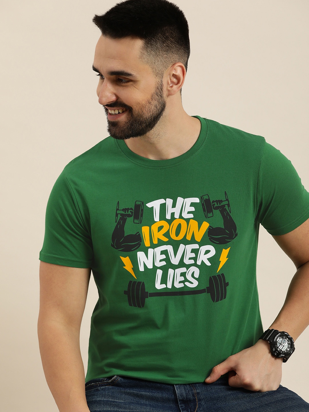 

HERE&NOW Graphic Printed Pure Cotton T-shirt, Green