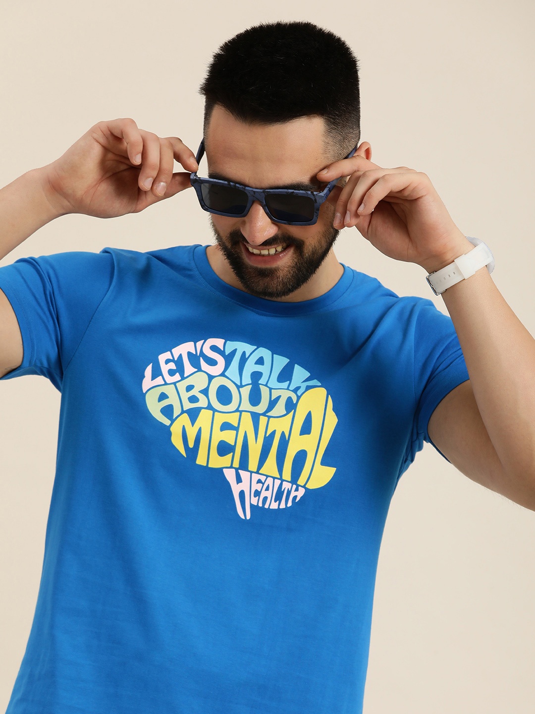 

HERE&NOW Typography Printed Pure Cotton T-shirt, Blue