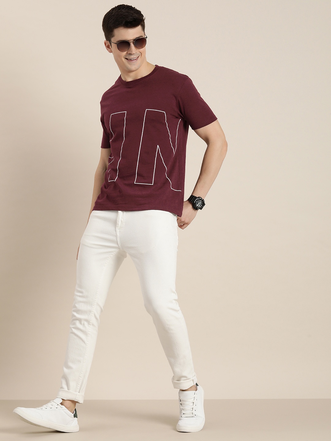 

HERE&NOW Brand Logo Printed T-shirt, Maroon