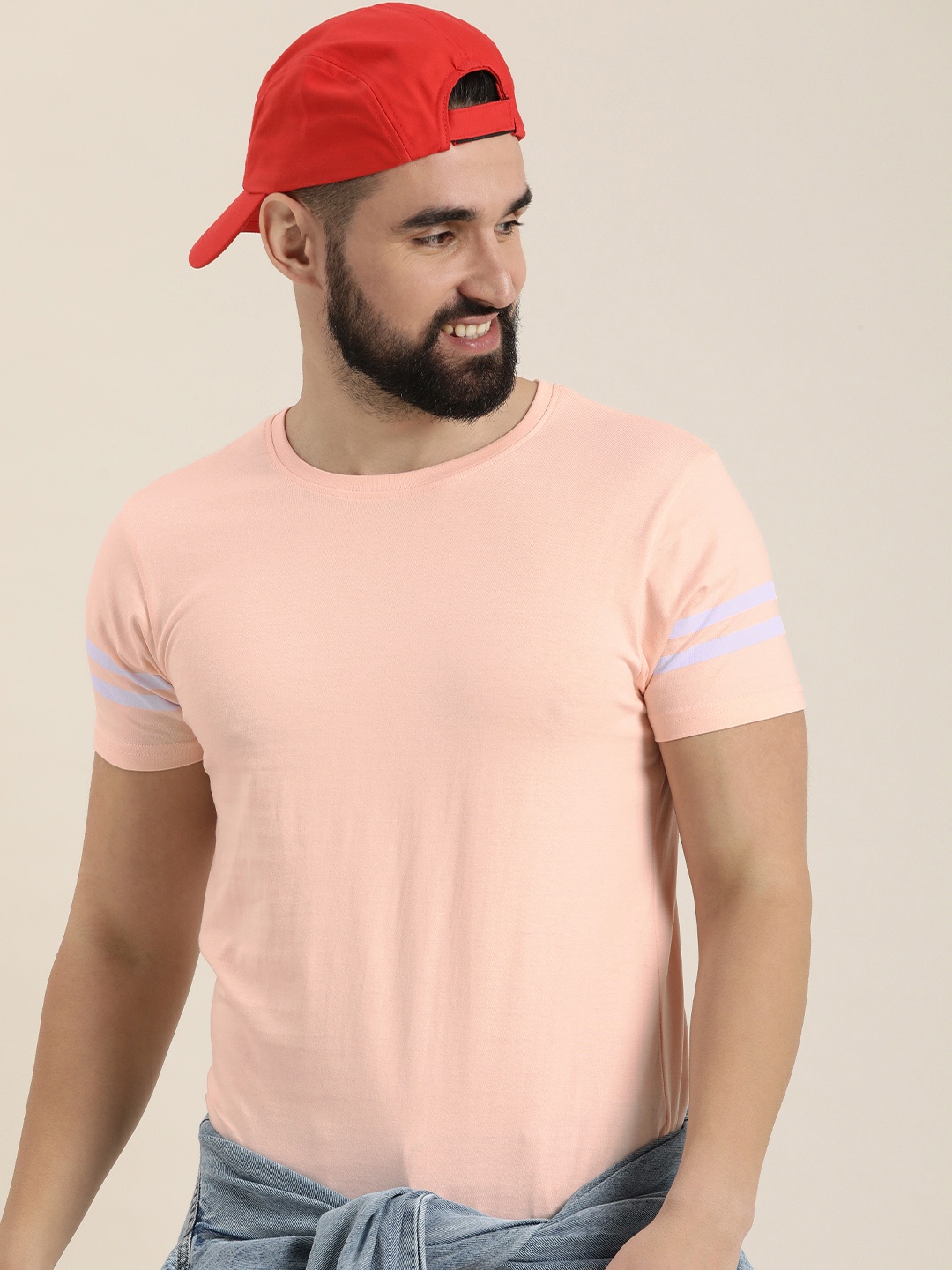 

HERE&NOW Round Neck Pure Cotton T-Shirt, Peach