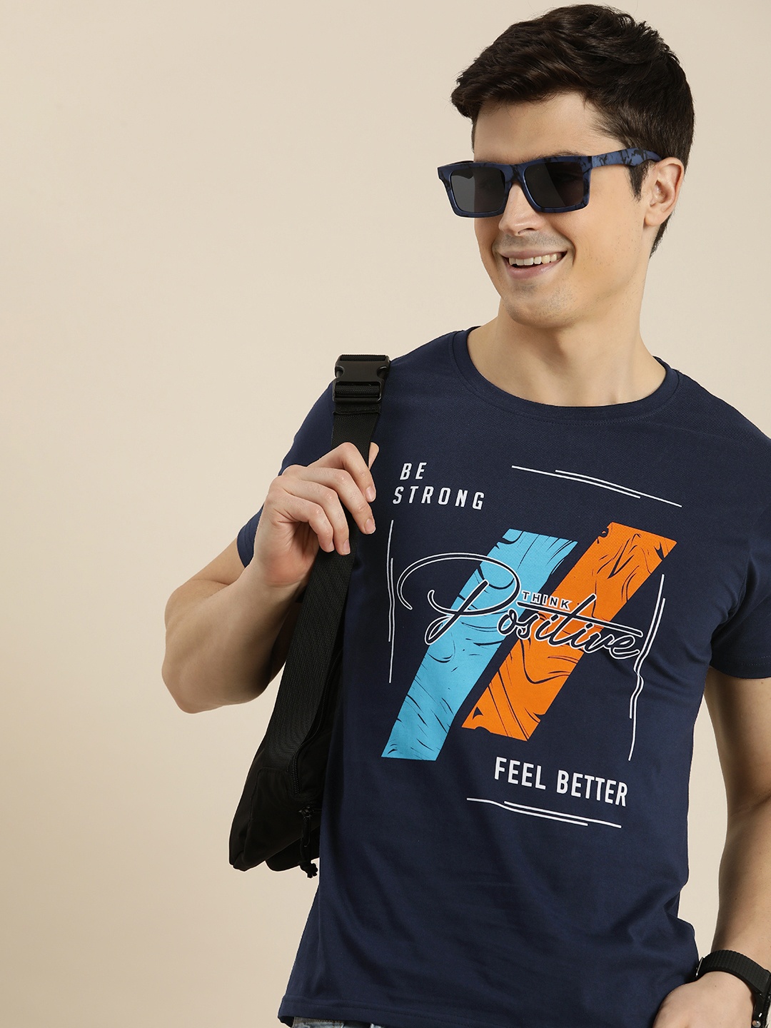 

HERE&NOW Graphic Printed Pure Cotton T-shirt, Navy blue