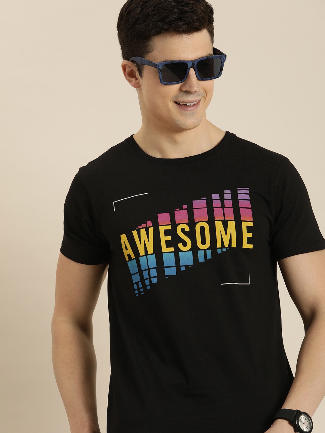 

HERE&NOW Typography Printed Pure Cotton T-shirt, Black