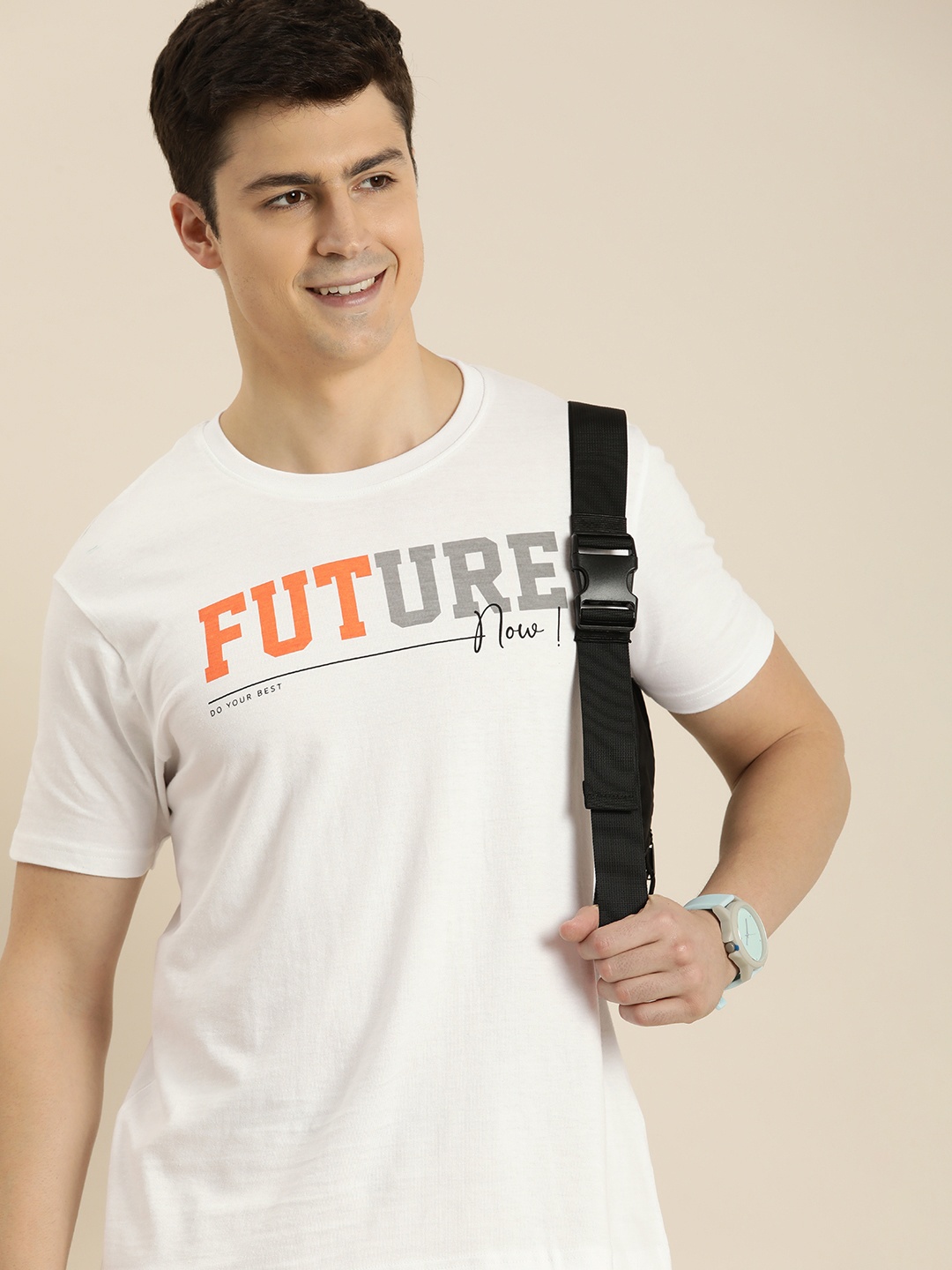 

HERE&NOW Typography Print Knitted Pure Cotton T-shirt, White