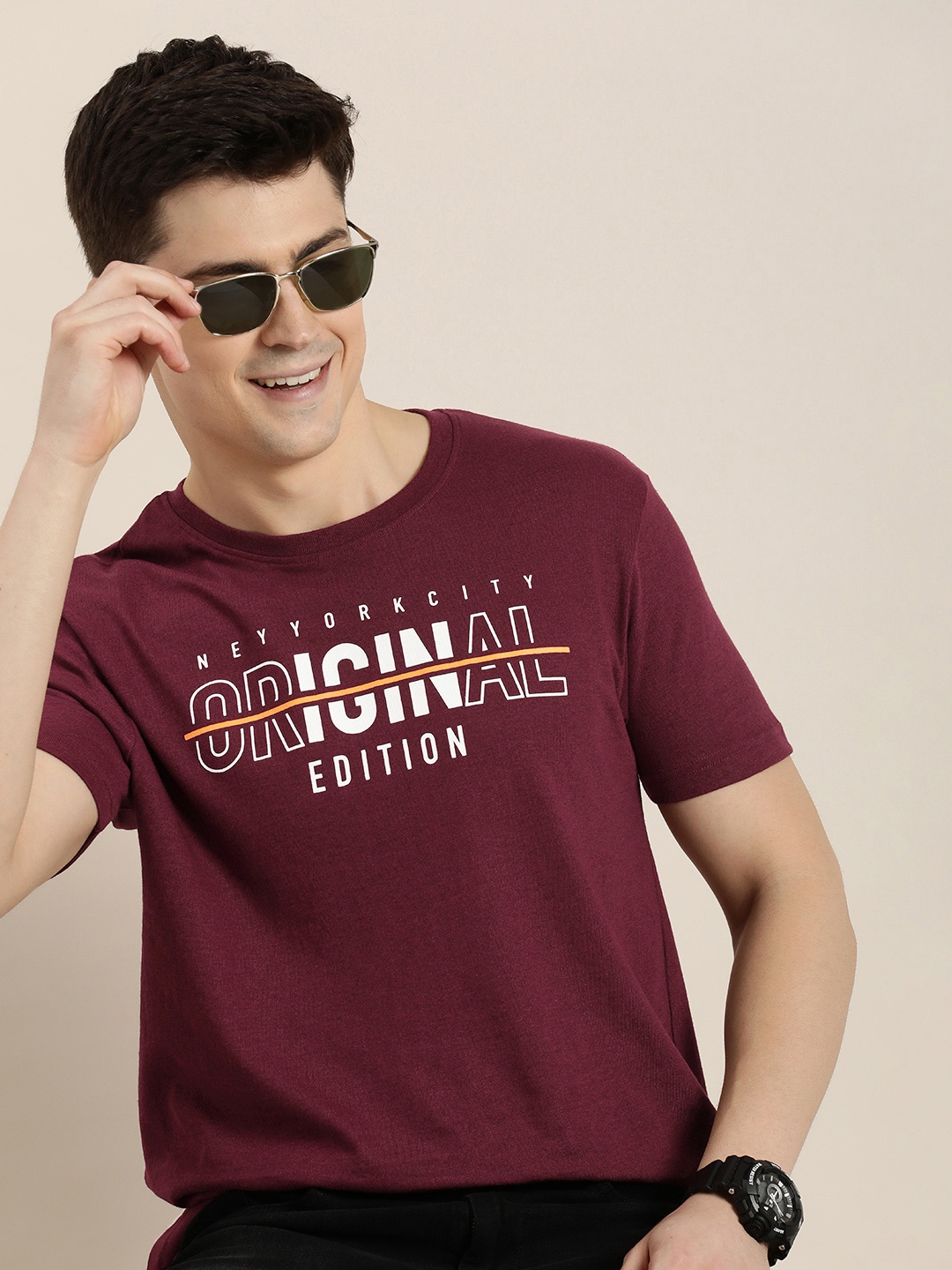 

HERE&NOW Typography Printed T-shirt, Maroon