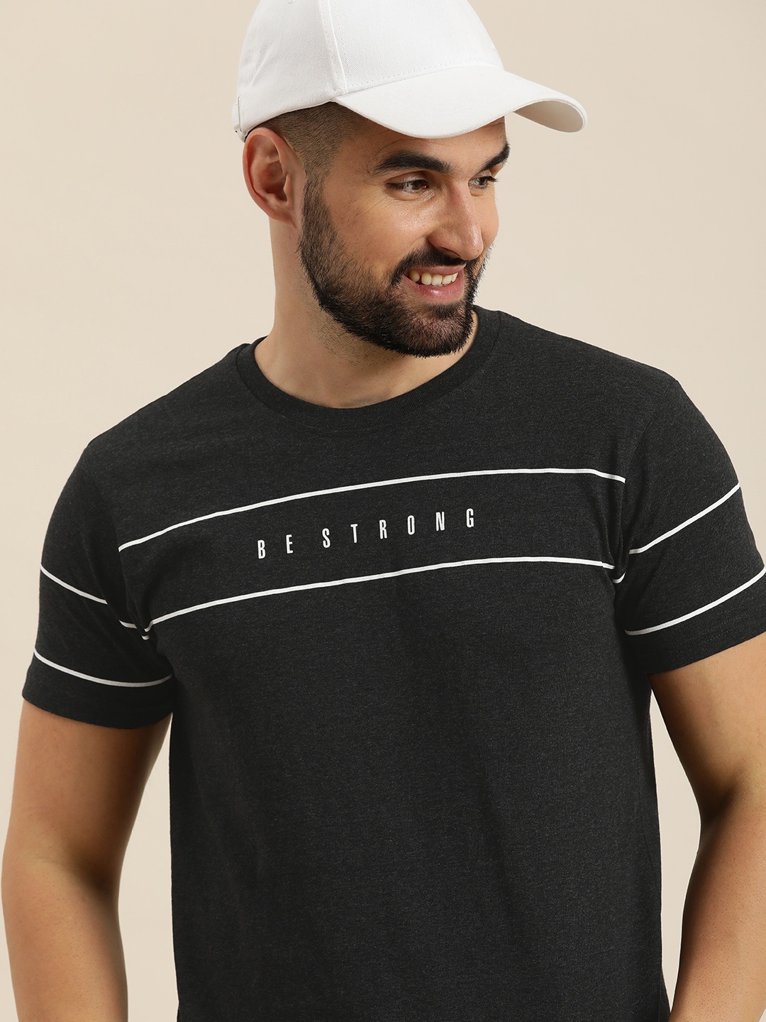 

HERE&NOW Typography Printed Pure Cotton T-shirt, Charcoal