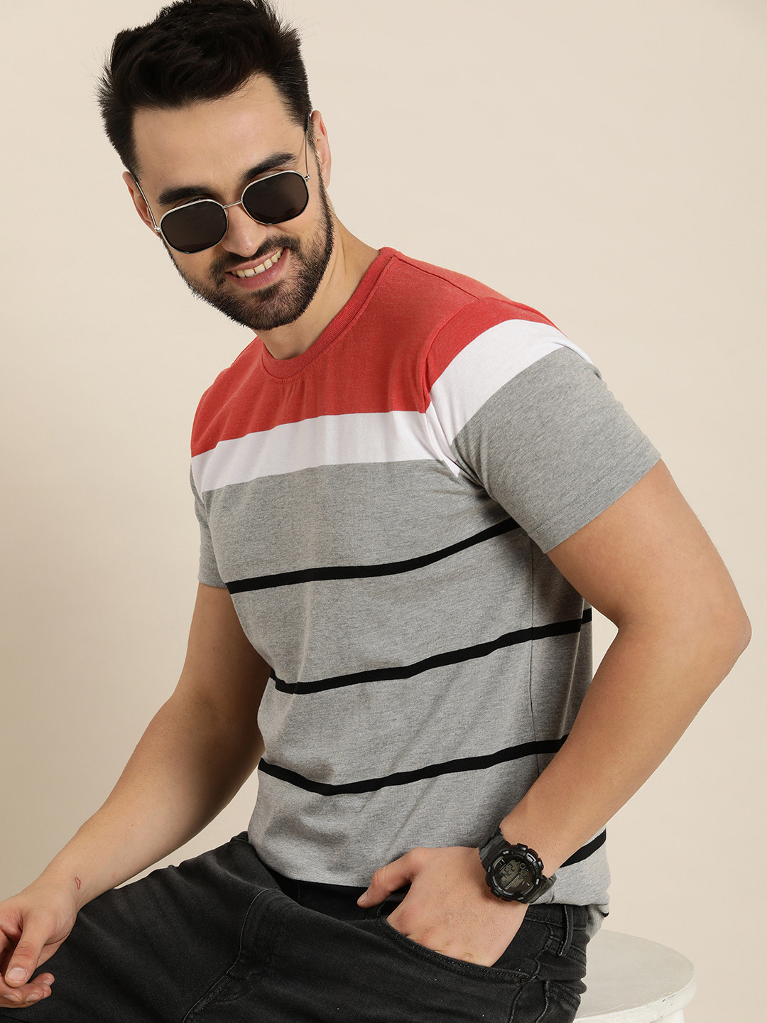 

HERE&NOW Striped T-shirt, Grey