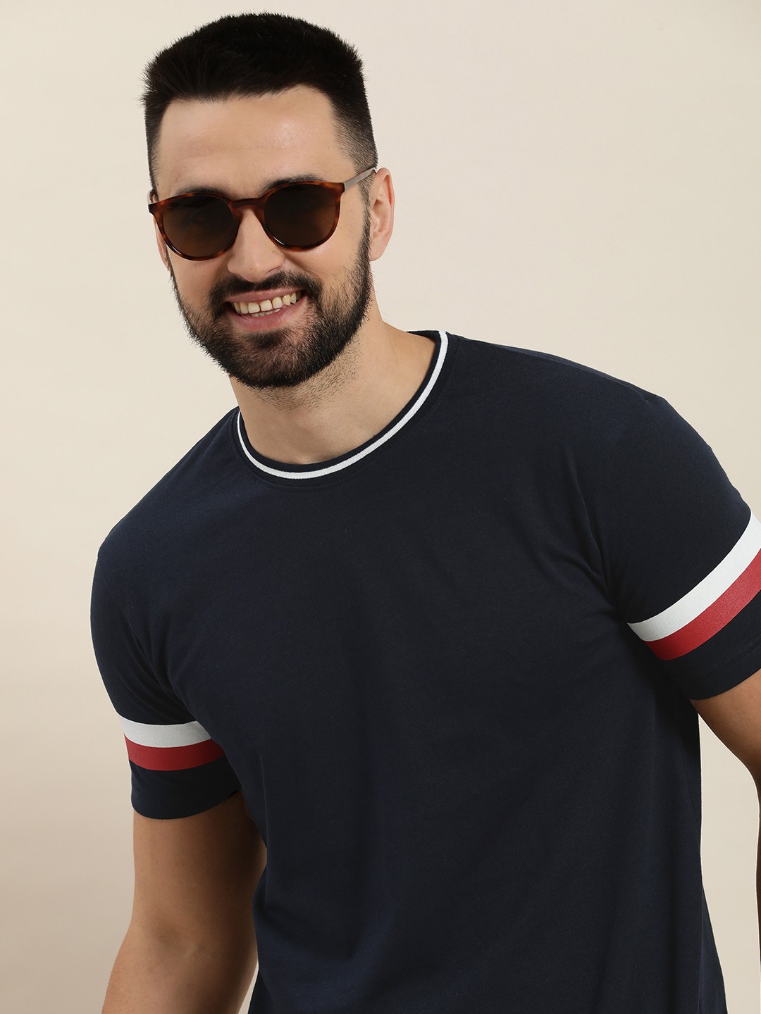 

HERE&NOW Solid Round-Neck Casual T-shirt, Navy blue