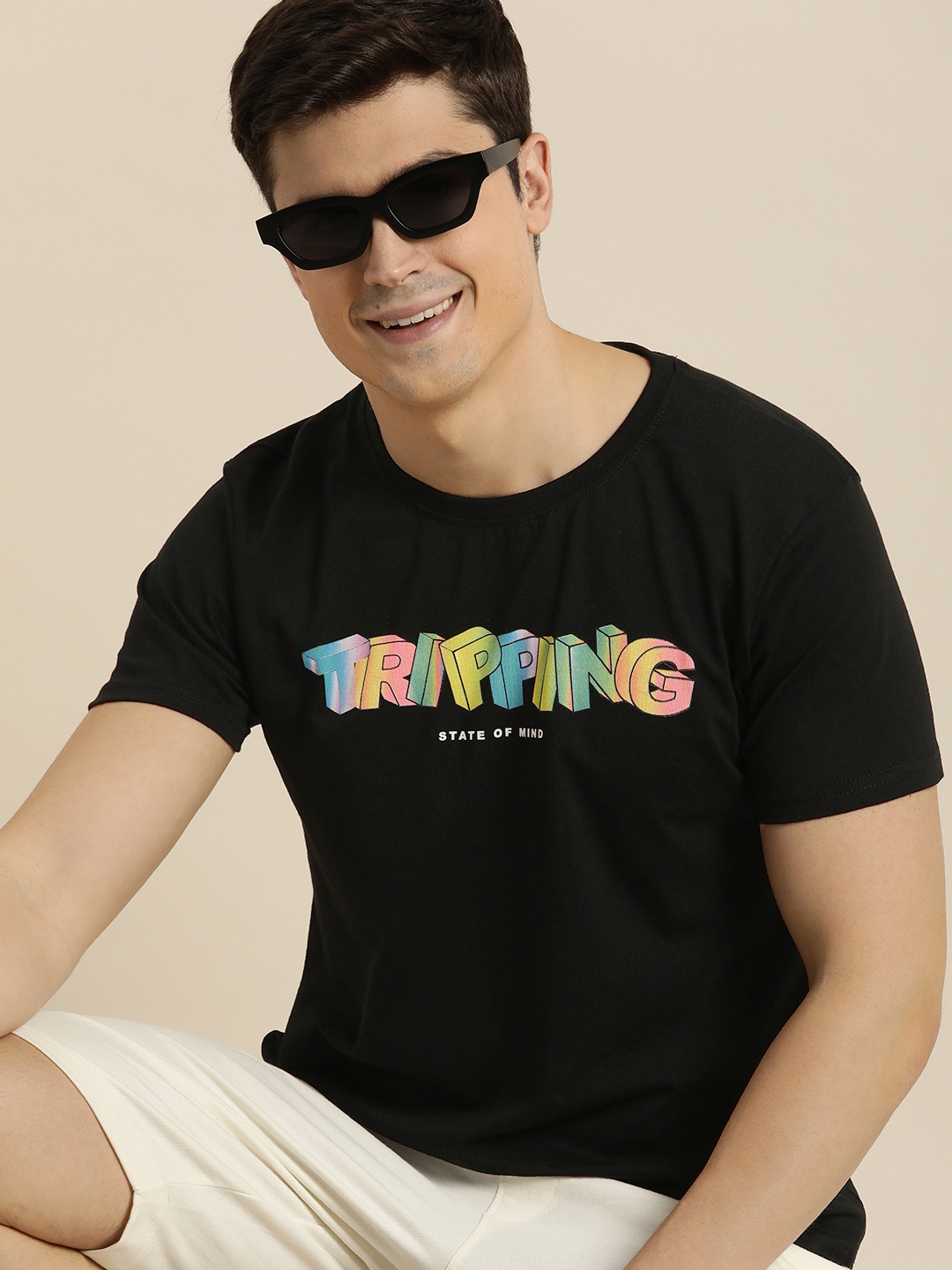 

HERE&NOW Printed Pure Cotton T-shirt, Black
