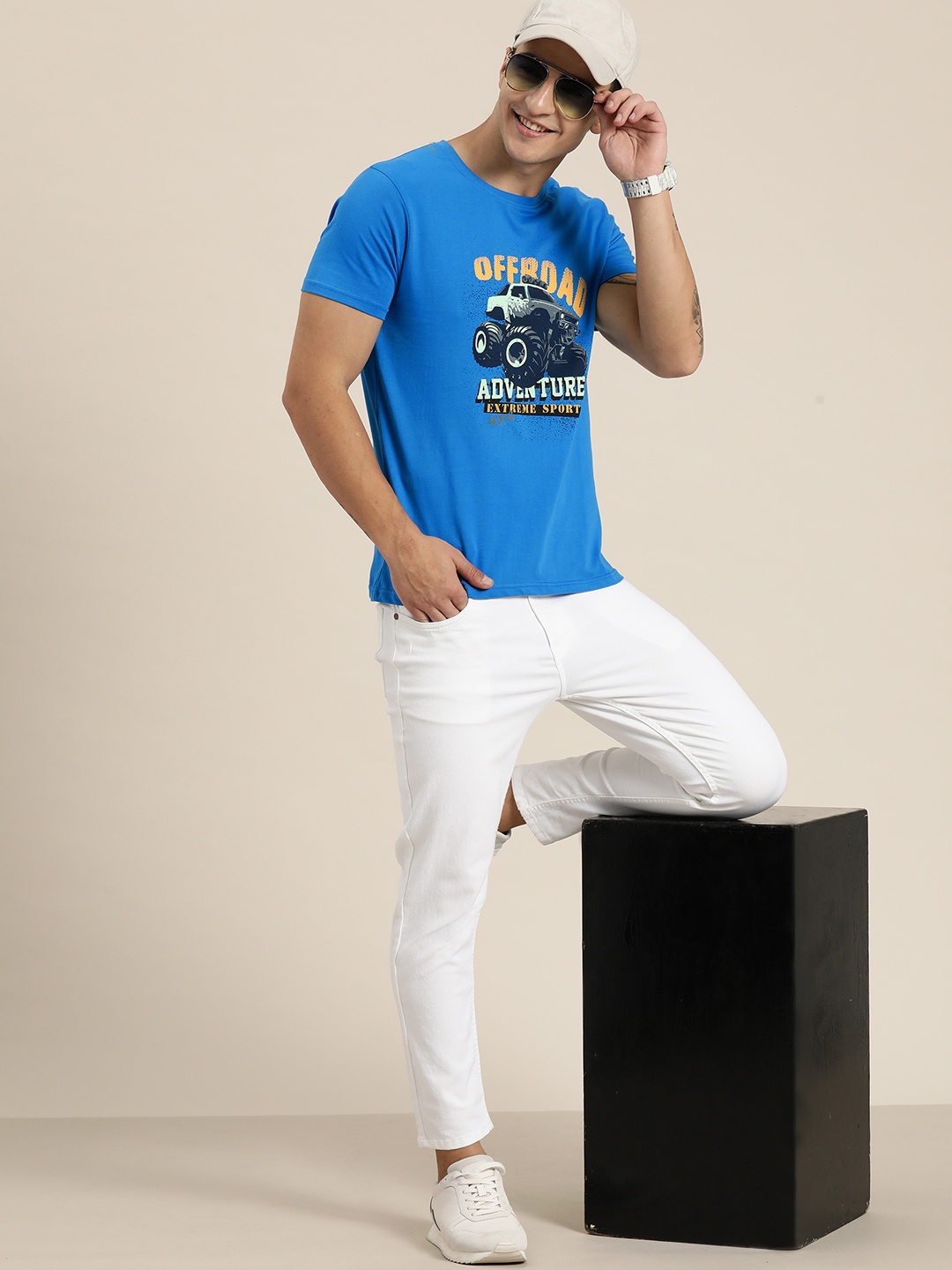 

HERE&NOW Printed Pure Cotton T-shirt, Blue