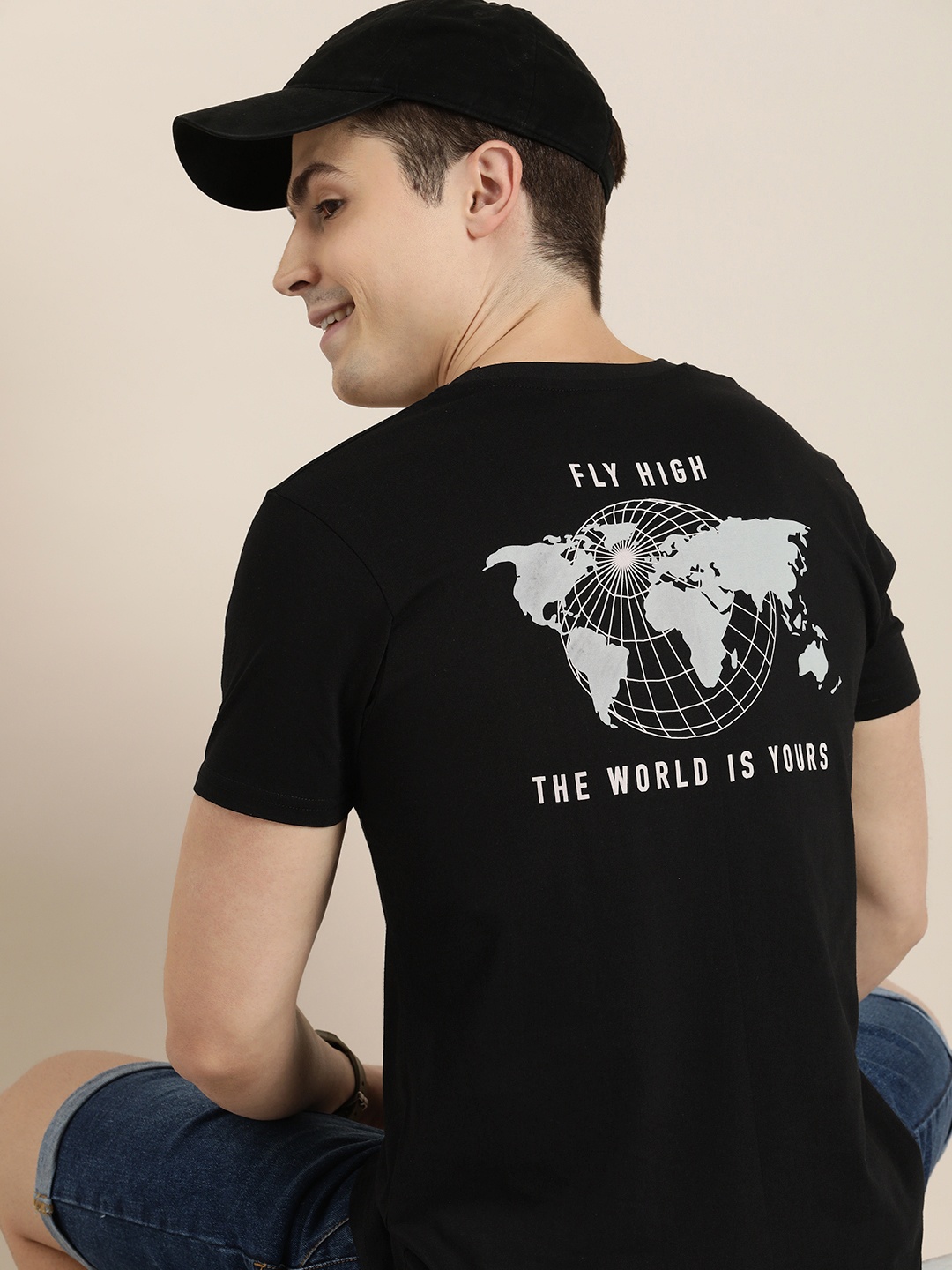 

HERE&NOW Printed Pure Cotton T-shirt, Black