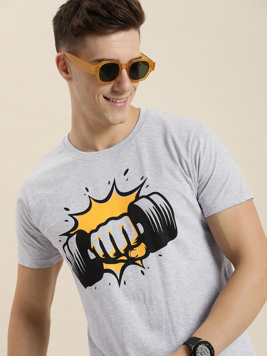 

HERE&NOW Graphic Printed Casual T-shirt, Grey