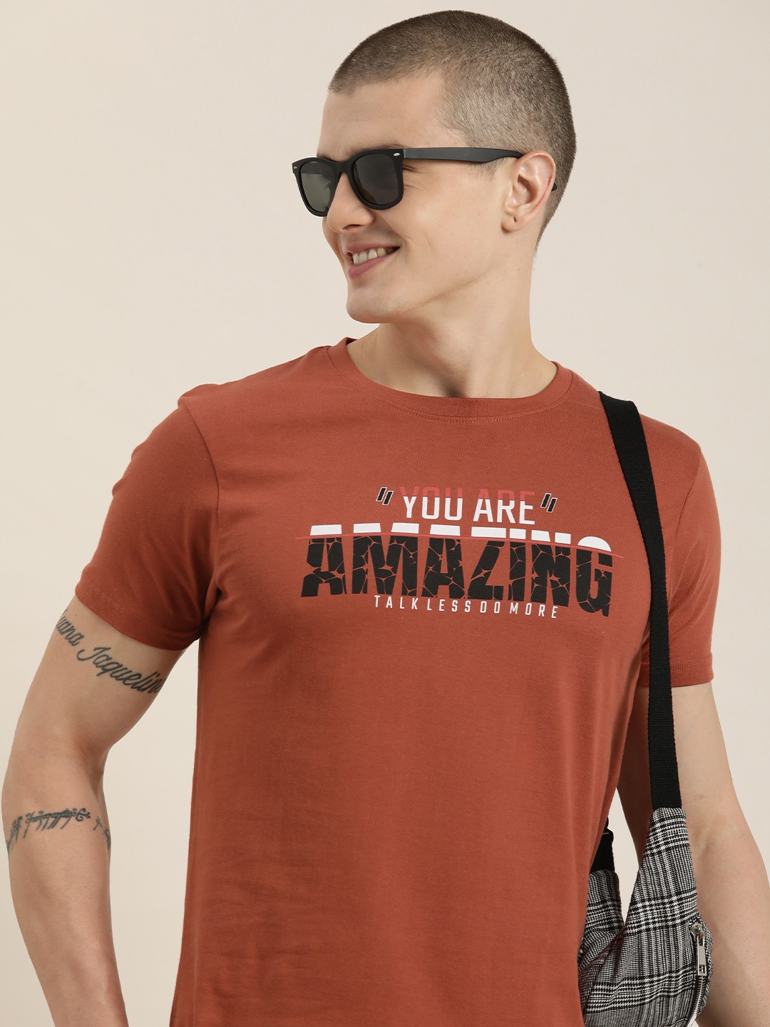 

HERE&NOW Typography Printed Pure Cotton T-shirt, Rust