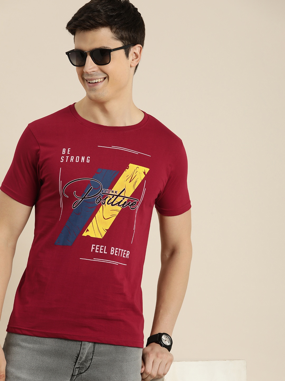 

HERE&NOW Typography Printed Pure Cotton T-shirt, Red