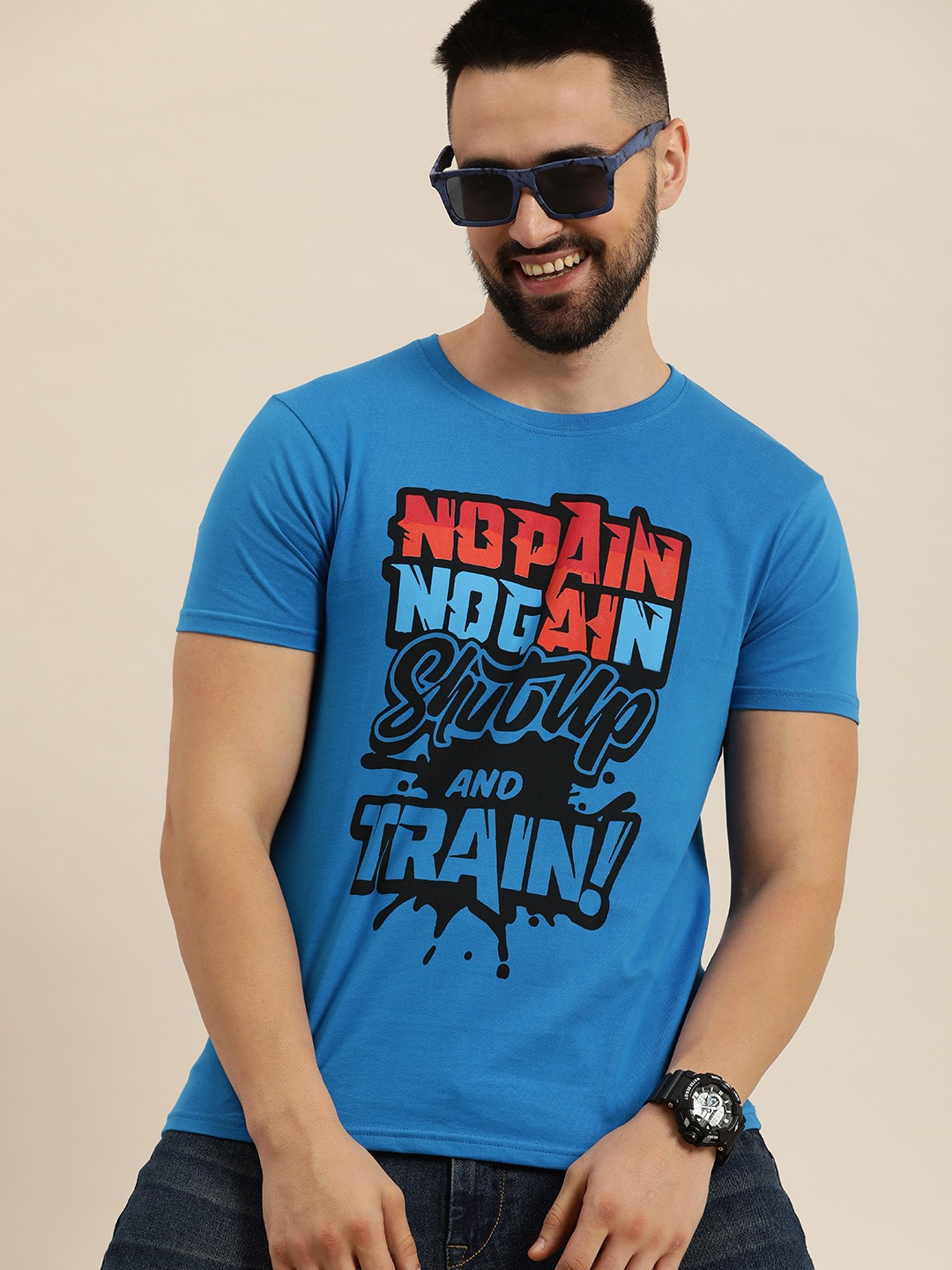 

HERE&NOW Graphic Printed Pure Cotton T-shirt, Blue